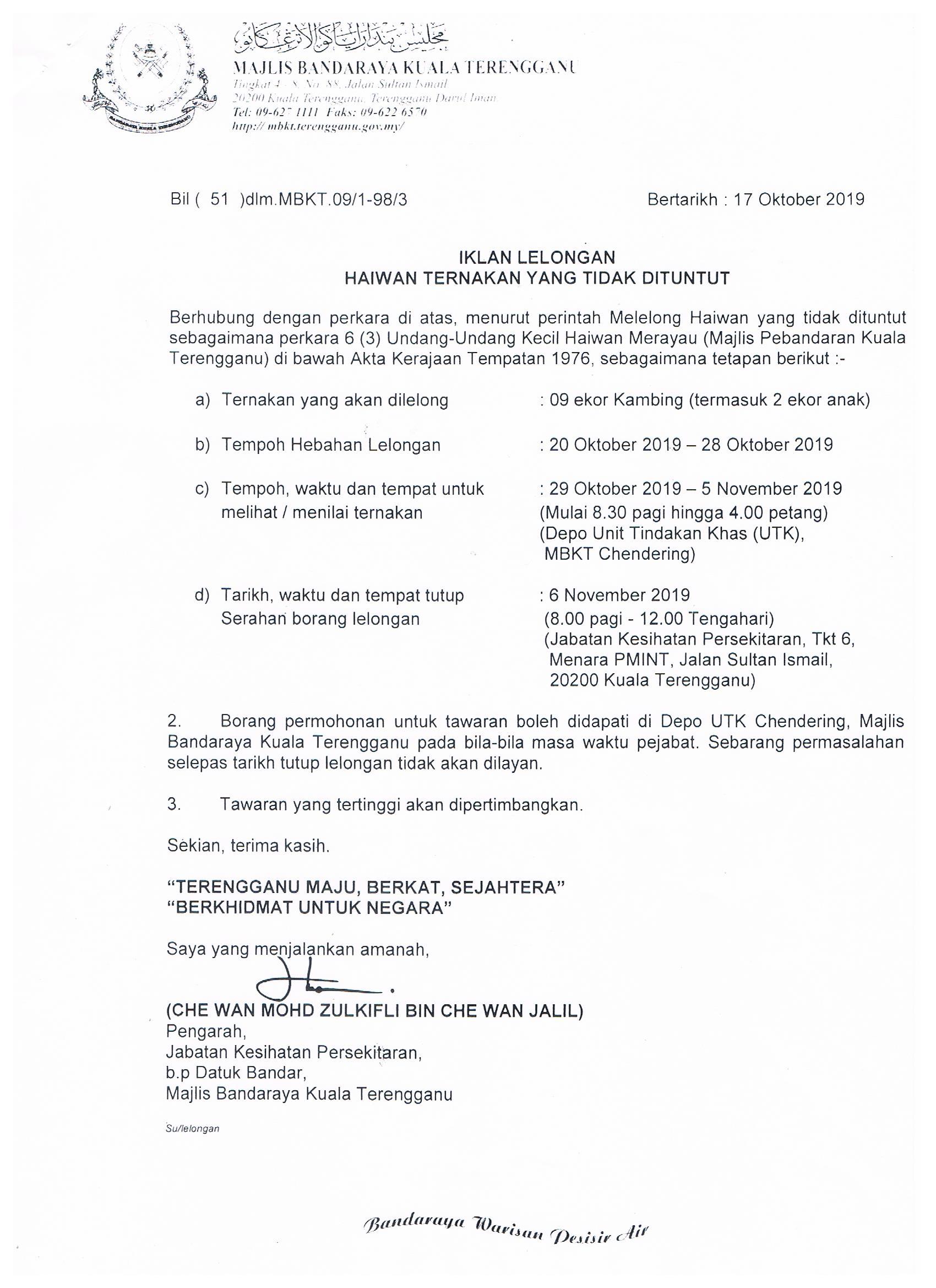 Iklan Lelongan Haiwan Ternakan Yang Tidak Dituntut