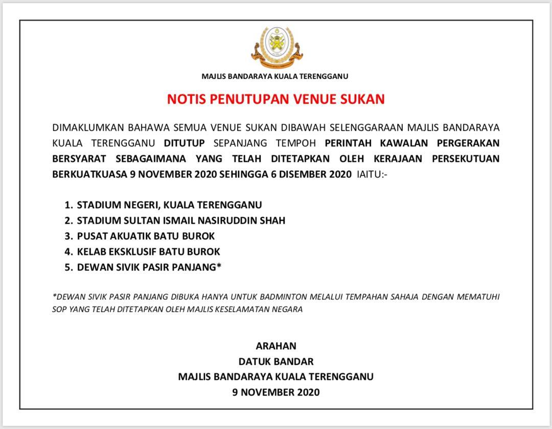 Notis Penutupan Venue Sukan